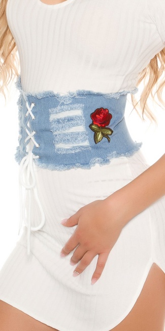 Trendy denim-spijkerstof taille riem met patches blauw